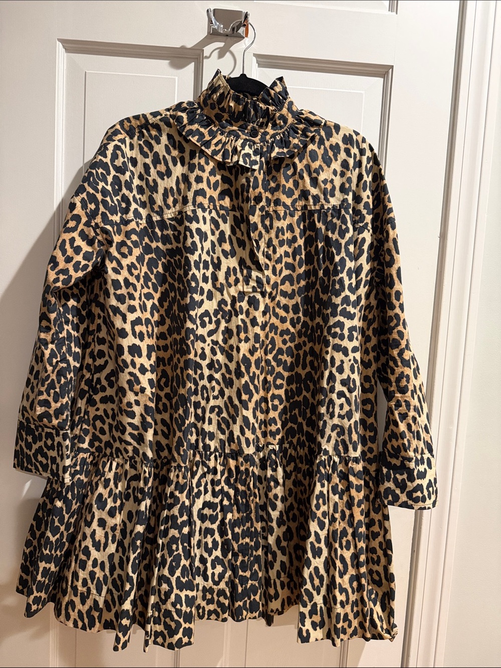 Ganni Leopard-Print Button Shirt - Black & Tan